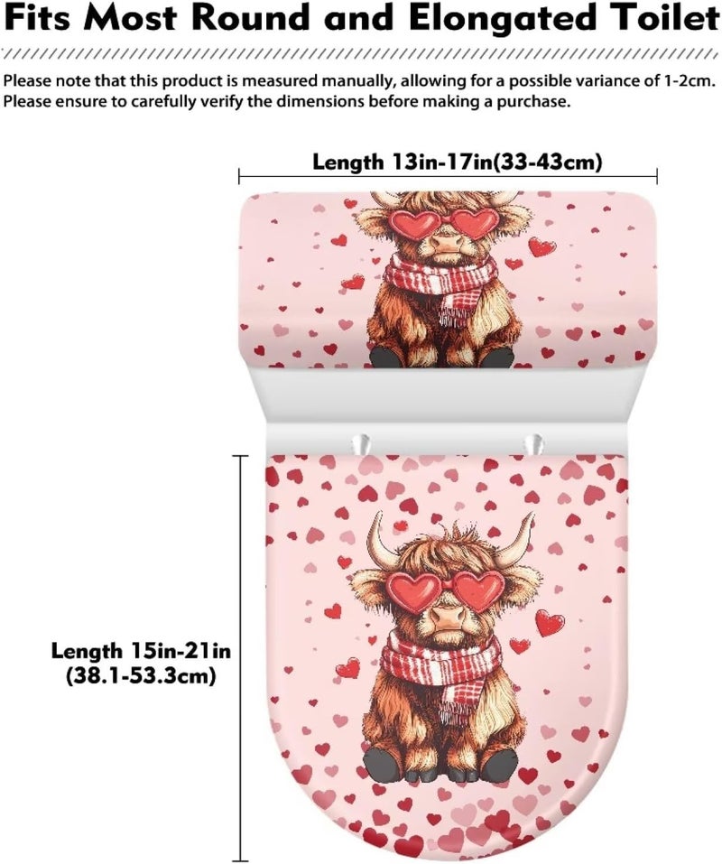 CREAMIC Loving Highland Cattle Toilet Lid Covers and Tank Cover Set Soft Plush Toilet Seat Cover Protector Stretch Washable Lid Dust Covers for Bathroom Decoration Accessories for Valentine's Day - Image 5